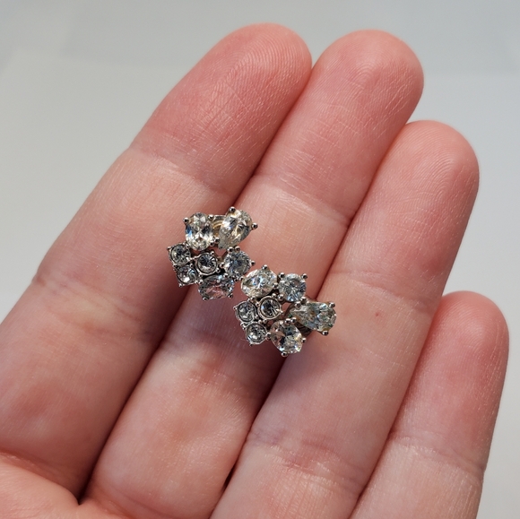 Nadri Rhodium Plated Crystal Cluster Stud Earrings - Picture 5 of 6